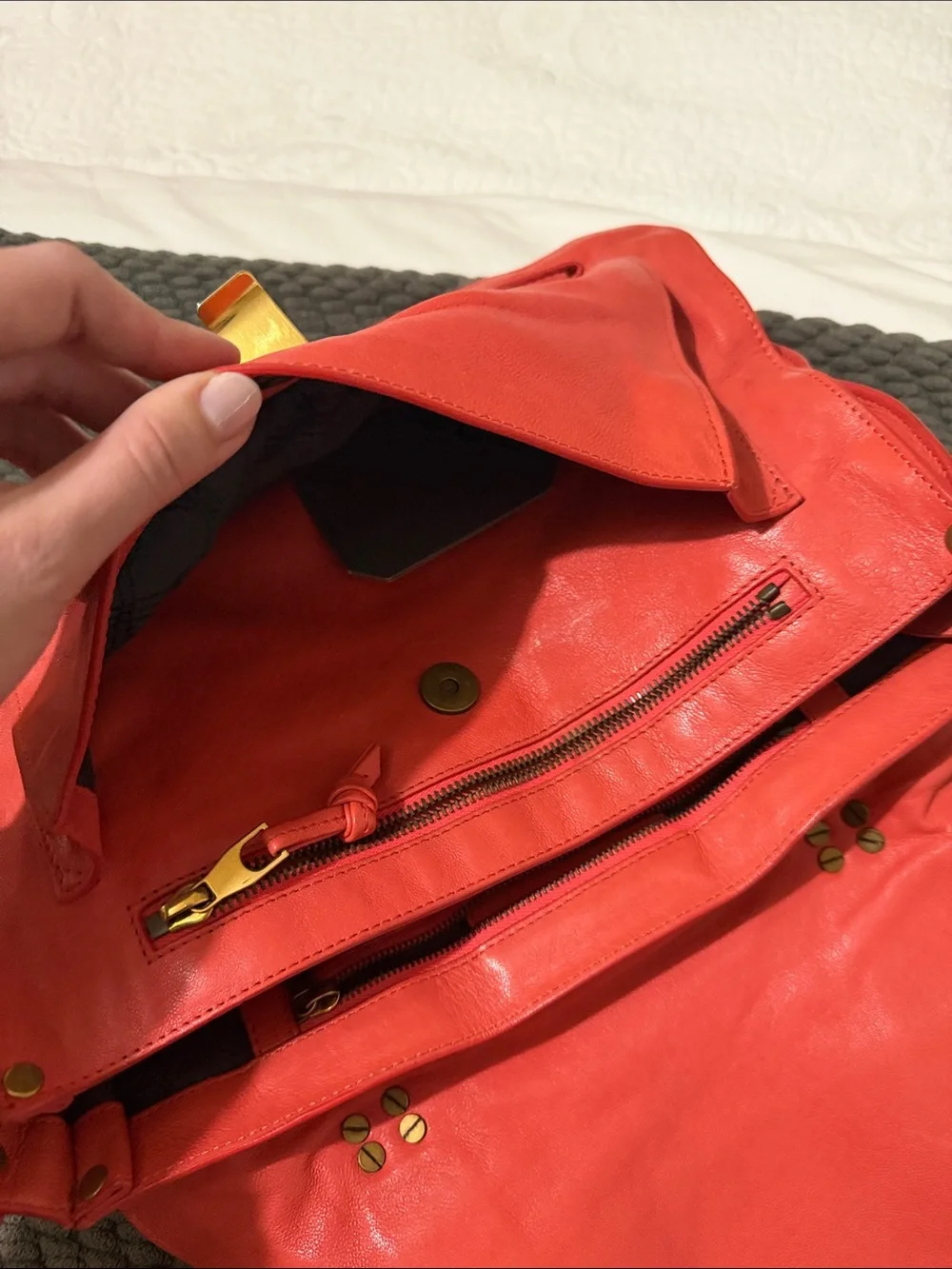 Proenza Schouler Coral Red Leather Satchel with Gold Hardware